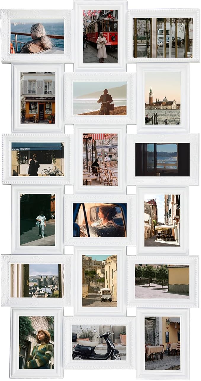 Jerry & Maggie 4X6 Collage Picture Frames for Wall Decor, 18 Opening Collage Wall Hanging for 6x4 Photo, Multi Picture Frame Set with One-piece Design White