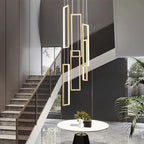 Modern Kitchen Island Dimmable Pendant Light Fixture Gold 108W LED Pendant Lights 6 Rings Rectangular Chandelier Staircase Large Chandelier Lobby Living Room Foyer High Ceiling Chandeliers