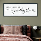 comurdyo Always Kiss Me Goodnight Sign for Bedroom Above bed Wall Decor 40''×15'' Large Wood Frame For Couples Over Bed Hanging Wall Art (Black)