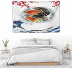 Houselerax Koi Fish Tapestry, Japanese Style Yin Yang Big Wave Cherry Blossoms Tapestries Wall Hanging for Bedroom Living Room Office Decor 60"x40"