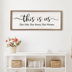 This is us Wall Decor Sign 40'' x 15'' Large Master Bedroom Home Life Story Wood Framed Vintage Family Sign Rustic Plaque Living Room Minimalist Farmhouse Hanging Wall Art (Wood)