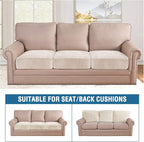 H.VERSAILTEX Velvet Stretch Couch Cushion Cover Plush Cushion Slipcover for Chair Loveseat Sofa Cushion Furniture Protector Seat Cushion Sofa Cover (3 Piece Sofa Cushion Covers, Ivory)