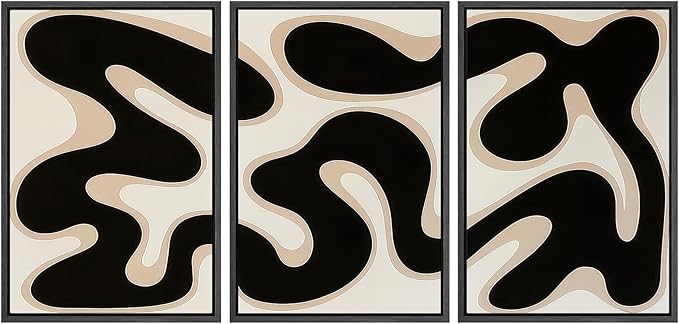 SIGNWIN Framed Canvas Print Wall Art Modern Abstract Organic Shapes Black and Beige Fluid Pattern Photography Modern Art Minimalist Black and White for Living Room, Bedroom, Office - 24"x36"x3 Black
