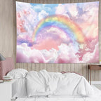 HVEST Rainbow Cloud Tapestry Wall Hanging - Rainbow and Pink Cloud With Glow Sunshine in Pastel Sky, Aesthetic Nature Landscape for Living Room Bedroom Decor, 59x51 Inches