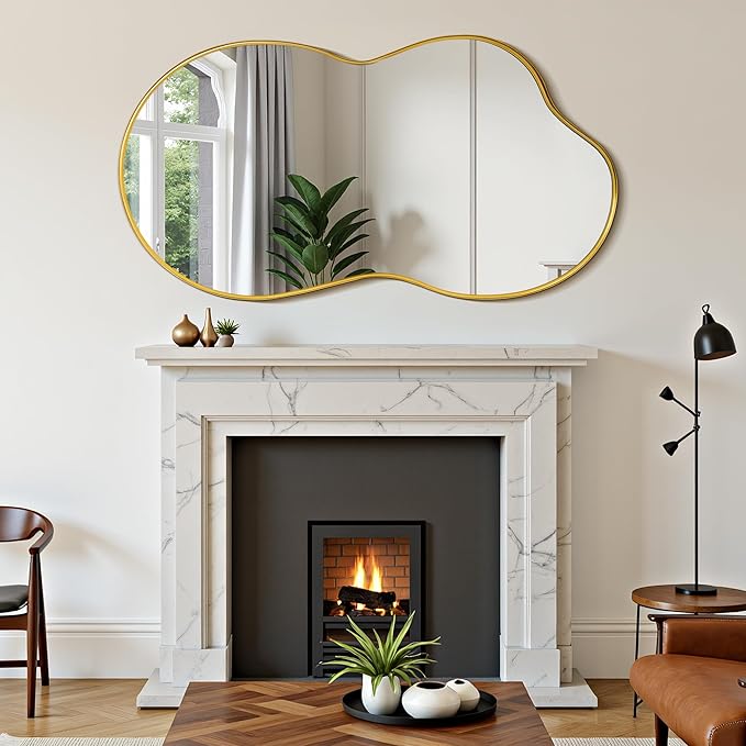 Suidia Irregular Wall Mirror, 40"x26" Bathroom Mirror Asymmetrical Mirrors Artistic Mirrors Decorative for Living Room Bedroom Bathroom Hallway Entryway, Gold, Cloud Style