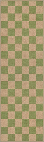 Lahome Checkered Entryway Runner Rug, 2x8 Green Washable Rug Runners for Hallway Non Slip, Farmhouse Indoor Outdoor Non Shedding Kitchen Mats for Floor Porch Balcony