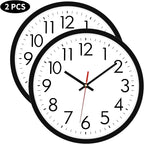 Lumuasky 2 Pack Black Wall Clock,12 Inch Silent Non Ticking Quartz Battery Operated Round Analog Classic Clock for Classroom School Office Living Room Bedroom Home