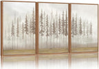 SIGNINART Large Pine Tree Framed Canvas Wall Art Set, Foggy Forest Landscape Wall Decor, Modern Beige Nature Artwork, Misty Forest Wall Painting for Living Room, Bedroom,Office 16 x24 x3