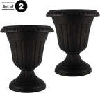 Pure Garden Outdoor Planter 2-Pack - 16x18-Inch Urn Planters - Plastic Plant Pots for Indoor, Outdoor, or Front Porch Decor - Flower Pots (Black)