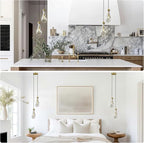 Modern Raindrop Pendant Lights, Brass Cluster 2-Light Pendant Lights Kitchen Island, Gold Bedside Pendant Lighting, Adjustable Suspension Cord for Dining Room,Bathroom,Bedroom,Bulb Included