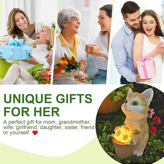 YODY Solar Garden Statues Outdoor Decor- Yard Decorations for Patio, Balcony, Backyard, Lawn Ornaments - Cat Statue with Flower Pot- Unique Cat Lover Gifts for Mom, Grandma, Women