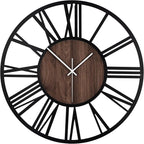 LEIKE Large Wall Clocks,Silent,Non Ticking,Battery Operated Small Vintage Round Modern Wood Wall Clock for Living Room, Bedroom,Kitchen,Farmhouse,Office Decor-13.5 Inch(Black-Roman Numerals)