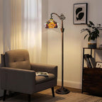 Tiffany Floor Lamp Vintage Standing Lamp Rose flowers Style Stained Glass Floor Light Rustic Corner Gooseneck Floor Lamp with Adjustable Angle for Home Decor Living Room Bedroom 12X12X63 Inches