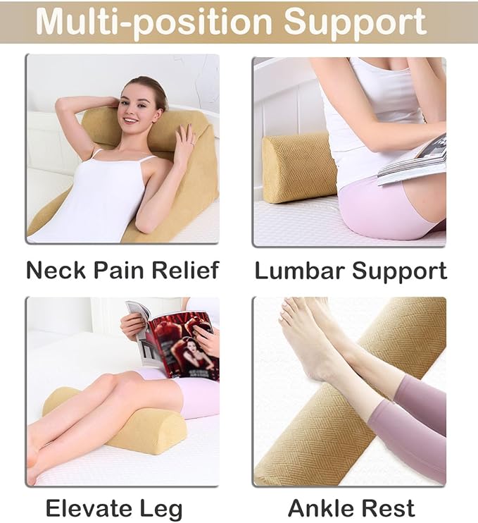 Recliner Leg Pillow Memory Foam Non-Slip Long Bolster Pillow for Legs, Knees, Lower Back and Head, Lumbar Support Pillow 23.6x8x4 Inch Camel