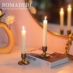 Gold Candlestick Candle Holders for Taper, 2 PCS Romadedi Gold Brass Color Candle Stick Candle Holder for Table Centerpiece, Wedding Reception, Festive Christmas Mantel Decoration or Home Decor