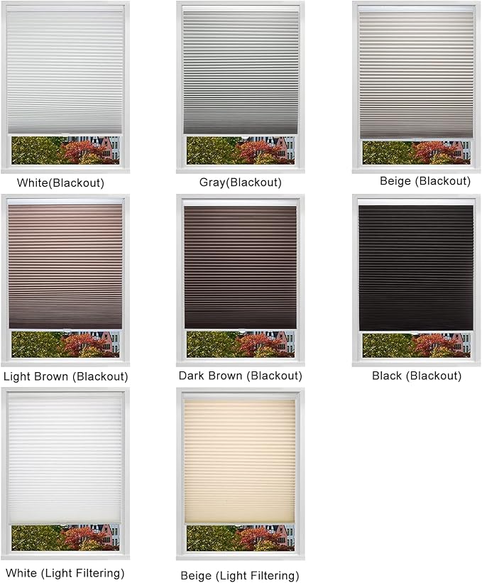 Changshade Cordless Cellular Shades, Light Filtering Honeycomb Shades for Windows, Pull Down Pleated Blinds, Easy to Install for Indoor Windows and French Doors,32" W x 48" H, Grey