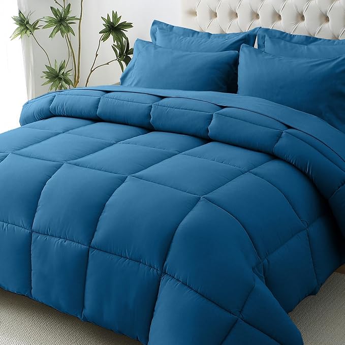 JOLLYVOGUE Queen Comforter Set, Ultra-Soft Bed in a Bag Queen Size 7 Pieces, Oeko-TEX Certified Bedding Set with Down Alternative Comforter, Sheets, Pillowcases & Shams, Teal