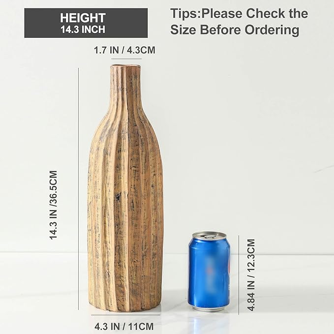 Natural Branch Design Ceramic Vase:Decorative Flower Vase for Modern Home Decor,Handmade Pottery Vase for Home Decor, Living Room,Kitchen,Office,Bedroom,CenterpieceTable Decorations-15inch Brown Color