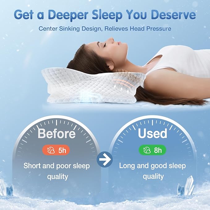 Cervical Neck Pillow for Pain Relief Sleeping, Cooling Contour Memory Foam Support Pillows for Neck and Shoulder Pain, Ergonomic Orthopedic Pillow for Side Back & Stomach Sleepers, White-29