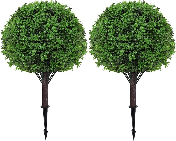 BAIJIALI Artificial Trees,2 Set of 16'' UV Resistant Fake Evergreen Shrubs Bushes Plants (Boxwood, 2 Packs)