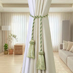 Fenghuangwu Curtain Tiebacks Handmade Decorative Curtain Holdbacks Rope with Tassel (Mix Green, 2P)