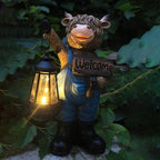 Solar Garden Statues -Highland Cow Lantern Outdoor Handmade Resin Statue with LED Light, and Welcome Holder for Patio, Yard, Gift Ideas (cow2)