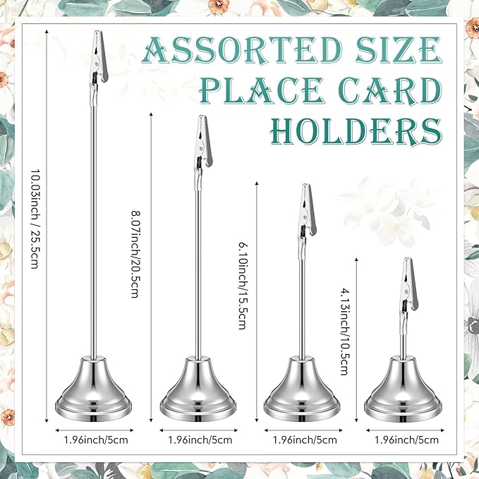 20 Pcs Table Number Holders 4/6/8/10 Inch Metal Place Card Holders with Alligator Clip Heavy Base Wedding Table Number Stand Picture Photo Clip for Banquet Party Birthday Restaurant(Silver)