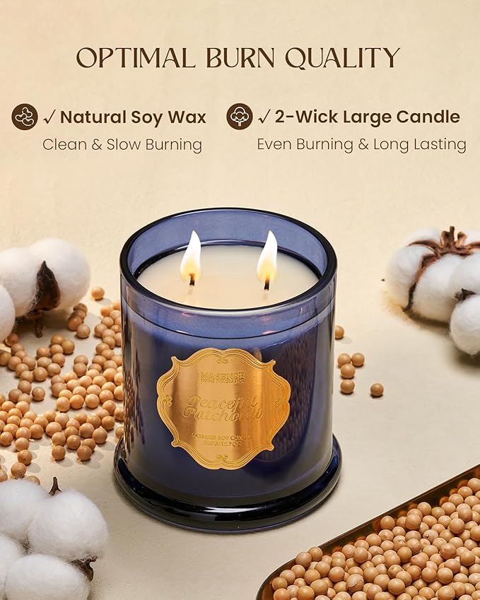 M&SENSE Patchouli Candles for Home Scented, Organic Soy Candles Non Toxic, Relaxing Aromatherapy Candles for Bathtub Spa Meditation, 2 Wick 12.7oz Large Candle 75 Hour Long Lasting,Father Gift