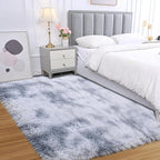 Fluffy Area Rug for Bedroom: Grey Plush Soft Bedside Dorm Area Rug - Small Carpets for Bedroom Kids Room Nursery (Tie-Dyed Light Gray, 3x5Feet)