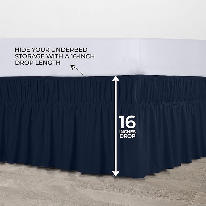 Utopia Bedding Full Elastic Bed Ruffle - Easy Wrap Around Ruffle - Microfiber Bed Skirt with Adjustable Elastic Belt 16 Inch Tailored Drop - Hotel Quality Bedskirt, Fade Resistant (Full, Navy)