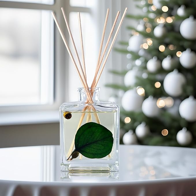 Urban Naturals Sandalwood & Eucalyptus Reed Diffuser Set – Made with Essential Oils & Real Botanicals – Sleek Rectangular Refillable Glass Bottle – Made in The USA