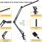 LED Desk Lamp for Home Office, Clamp-On with 5 Light Modes & Auto Shut Off | 14W Adjustable Brightness 5000K Eye-Caring Lighting for Study/Bedroom/Computer Desk