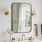 FARMER 20x30 Inch Black Bathroom Mirror, Rectangle Vanity Mirror, Brushed Mirrors for Wall, Metal Frame Hanging Mirror with Round Corner for Bedrooms, Entryways, Living Rooms, Horizontal/Vertical