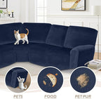 Arfntevss Sectional Recliner Couch Covers Velvet Corner Sectional Sofa Cover for Reclining Couch Stretch Soft L Shape Recliner Slipcover Thick U Shaped Washable Protector (5 Seat Cover, Navy Blue)