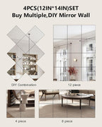 Full Length Wall Mirror Tiles, 12'' x 14'' x 4PCS, Acrylic Unbreakable Full Body Mirror for Bedroom Squares Shatterproof Mirror Sheets Wall Mounted for Home Gym Door