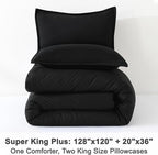 Litanika Oversized King Comforters Black Super King Plus Size, 3 Pieces Lightweight Solid Bedding Comforter Set, All Season Fluffy Bed Set (128x120In Comforter & 2 Pillowcases)