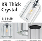 Modern Black Pendant Lights Kitchen Island Ceiling Chandelier Indoor Crystal Hanging Light Fixtures for Dining Room Kitchen Living Room Bedroom（5Light）