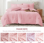 MUXHOMO 5 Pieces Twin Comforter Set, Seersucker Bed in a Bag Twin Size, All Season Luxury Bedding Set with Comforter, Flat Sheet, Fitted Sheet, Pillowcase & Sham, Pink