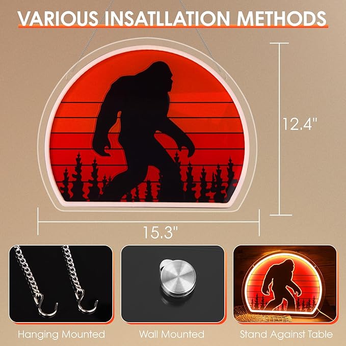 Bigfoot Neon Sign, Bright Dimmable USB Powered Sasquatch Neon Lights Sign and Unique UV Printed Funny Big Foot Sasquatch Gifts for Men Women Adults Kids Bigfoot Lovers Wall Art Decors