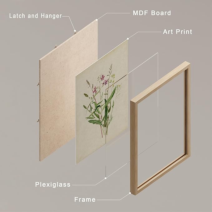 SIGNWIN Framed Watercolor Floral Botanical Wall Art, Set of 4 Vintage Wall Decor Prints, Minimalist Wall Décor for Living Room, Bedroom - 12"x16" Natural