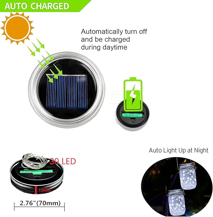 ZNYCYE Mason Jar Solar Lights for Outside, 12 Pack 30LED Fairy Lights Mason Jar Solar Lids Outdoor Waterproof String Lights with Hangers(NO Jars) for Patio Garden Yard Lawn Decoration - Cool White