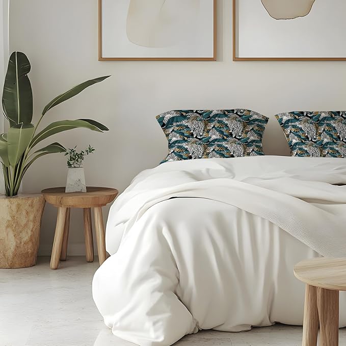 Exotic Tropical Jungle Leopard Print Pillow Covers 18x18, Cheetah Print Room Decor, Tropical Palm Leaf Cheetah Decorative Throw Pillow Covers for Home Bedroom Living Room