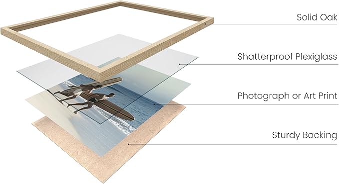 HAUS AND HUES Natural Oak Wood Gallery Wall Tabletop Frames Made with Real American Oak and Shatter-free Plexiglass - Set of 6 (Four 4x6, Two 5x7, Framed Beige)