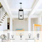 Large Outdoor Pendant Lantern Light Fixture for Front Porch, 28 Inch 4-Light Black Exterior Hanging Chandelier with Clear Glass, Outdoor Indoor Pendant Lamp for Patio, Gazebo, Entryway, Doorway