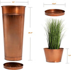 28in Tall Antique Copper Metal Vintage Planter Set of 2,Galvanized Steel Planter Pots for porches/Indoor/Outdoor/terraces Patio- Copper Color(2planters,2inner pots with Holes, 2trays)