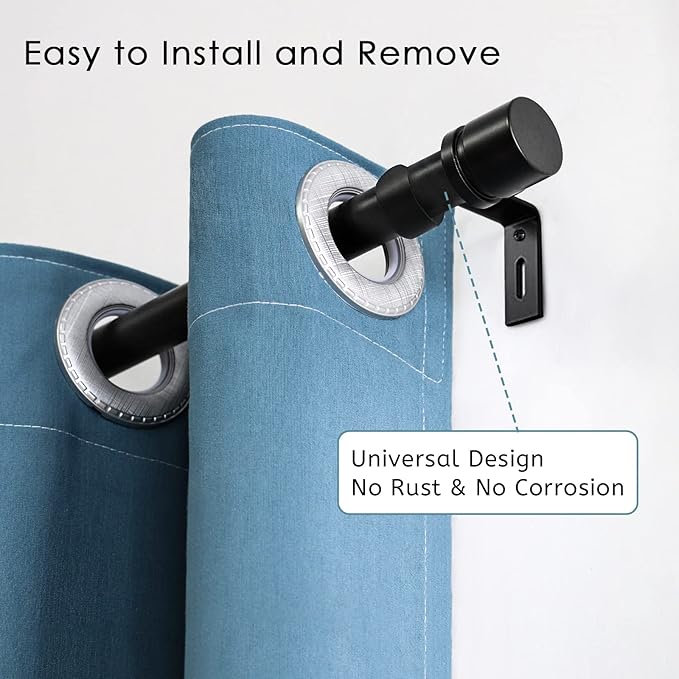 Curtain Rods for Windows 16 to 28 Inches Adjustable Length 1 Inch Diameter Window Curtain Rod with Aluminium Finials, Black