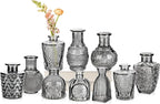 Glass Bud Vases Set of 10, Small Flower Vase in Bulk for Centerpieces, Mini Vintage Grey Vases for Rustic Wedding Vintage Home Table Decor