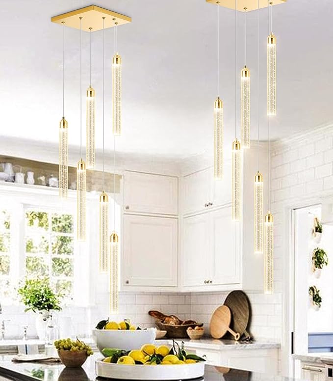 Mini Chandelier Crystal Pendant Lights for Kitchen Island Modern LED Dimmable Ceiling Handing Lighting Adjustable Flush Mount Ceiling Light for Dining Room Bedroom Foyer