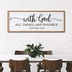 With God All Things are Possible Framed Wall Art, 40''×15'' Natural Religious Rustic Bible Verse for Christian God Jesus Christ Prayer, Holy Positive Horizontal Inspirational Catholic Scripture Decor