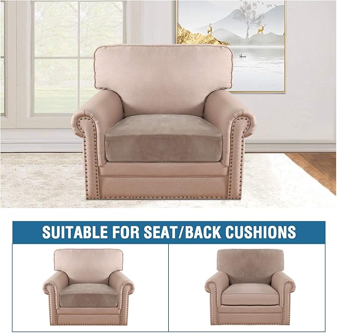 H.VERSAILTEX Velvet Stretch Couch Cushion Cover Plush Cushion Slipcover for Chair Cushion Furniture Protector Seat Cushion Sofa Cover (1 Piece Armchair Cushion Covers, Taupe)